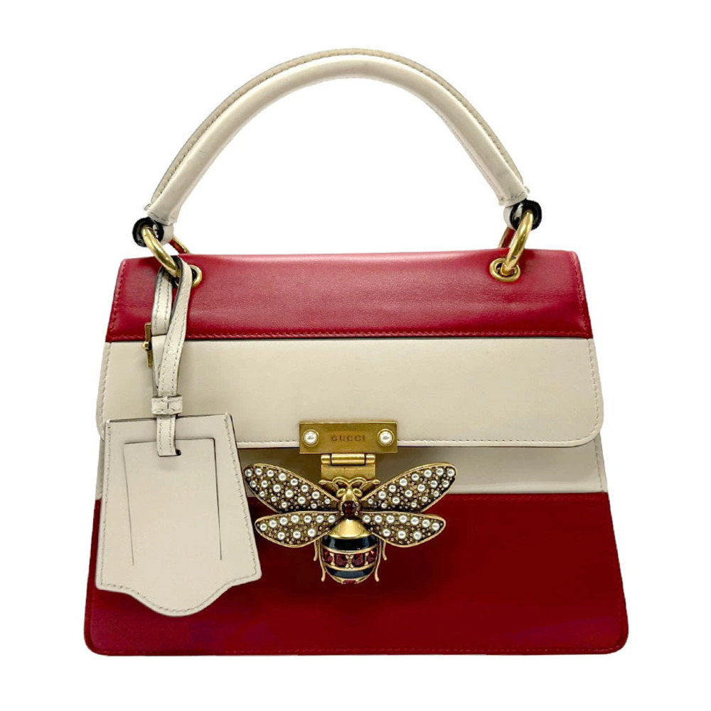 Gucci Queen Margaret Leather 2Way Shoulder Bag Ivory White Red